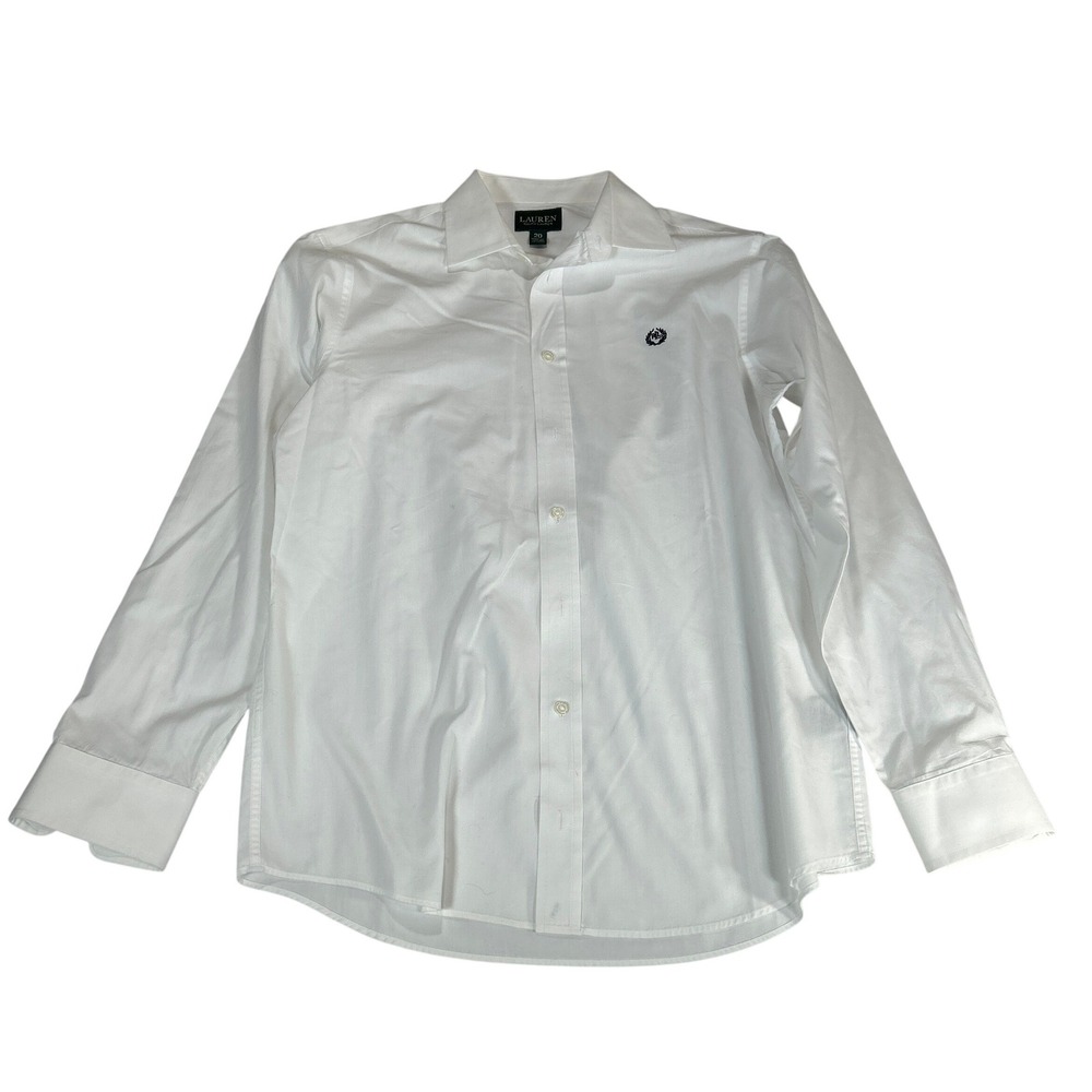 Lauren Ralph Lauren White Button Up Shirt Long Sleeve Crest Logo Size 20 Womens